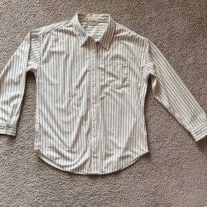 Maurices White and Brown Striped Button Down Shirt